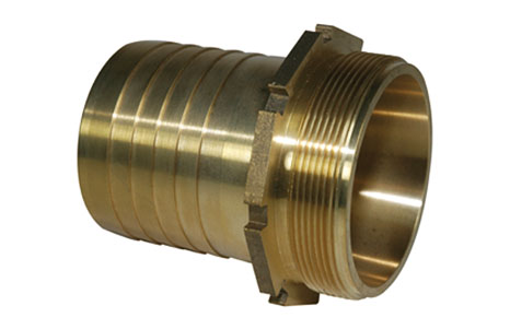 Male threaded with serrated hose shank for worm drive clamp assembly
