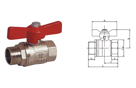 Ball valve with butterfly handle, female thread / male thread